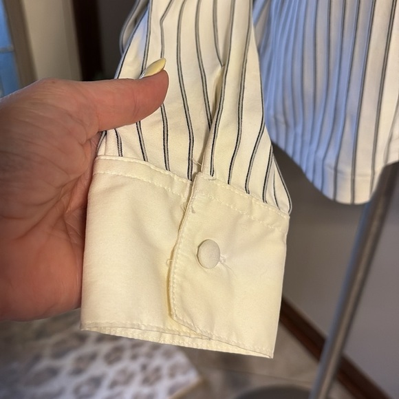 Boston Proper white striped STRETCH 2 way ZIPPED shirt jacket lightweight Med - Picture 5 of 14